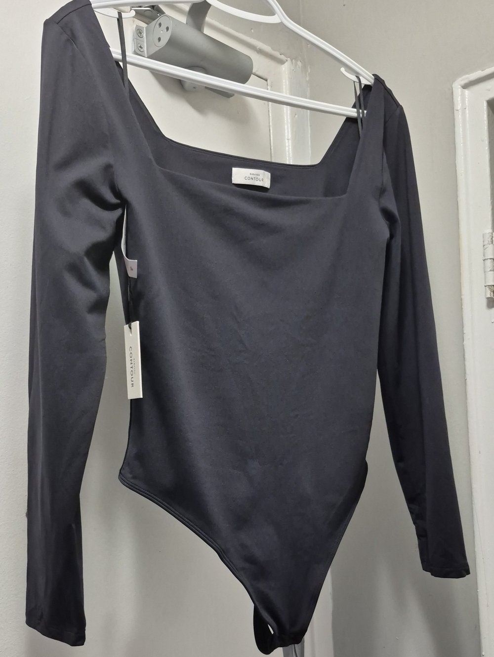 Babaton Black Long-Sleeve Square Neck Bodysuit